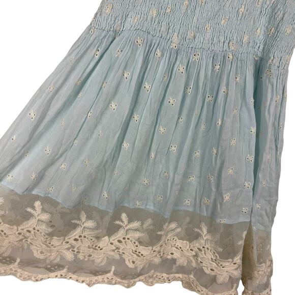 Antica Sartoria Baby Blue Shirred Tie Shoulder Daisy Lace Trim Sundress OSFM - Picture 3 of 5